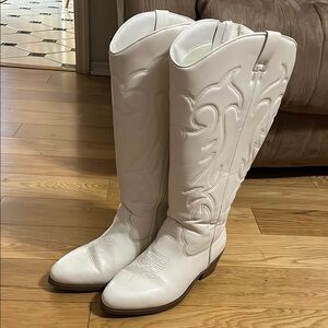 White Western wide calf boots